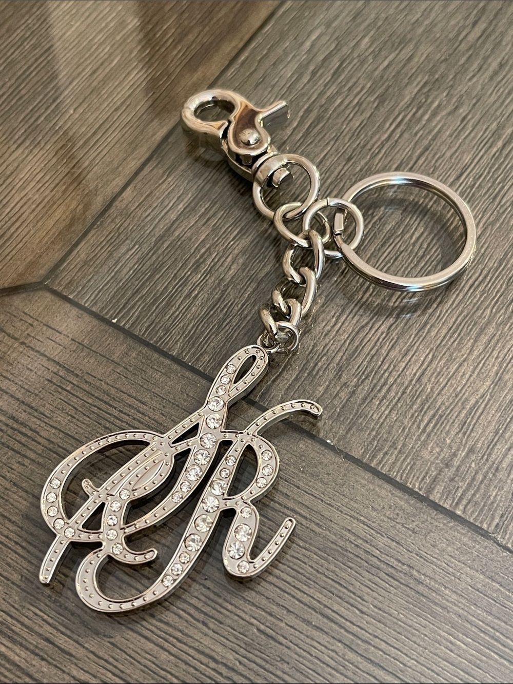 Sienna Ricchi "SR" initial Rhinestone Keychain - Bag Charm Monogram Silver-tone